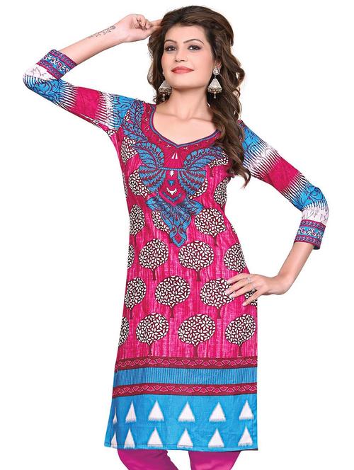 pink cotton printed unstitched kurta - 11539641 - Very Small Image - 1