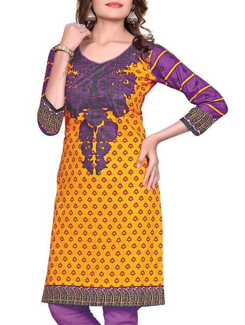 yellow cotton printed unstitched kurta - 11539653 - Very Small Image - 1