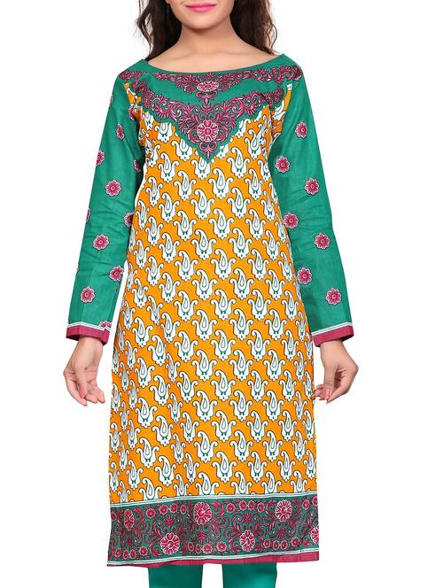 yellow cotton printed unstitched kurta - 11539684 - Very Small Image - 1