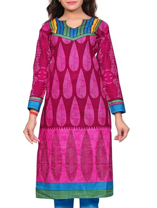 pink cotton printed unstitched kurta - 11539685 - Very Small Image - 1