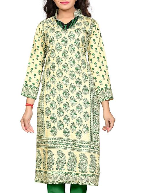 beige cotton printed unstitched kurta - 11539713 - Very Small Image - 1