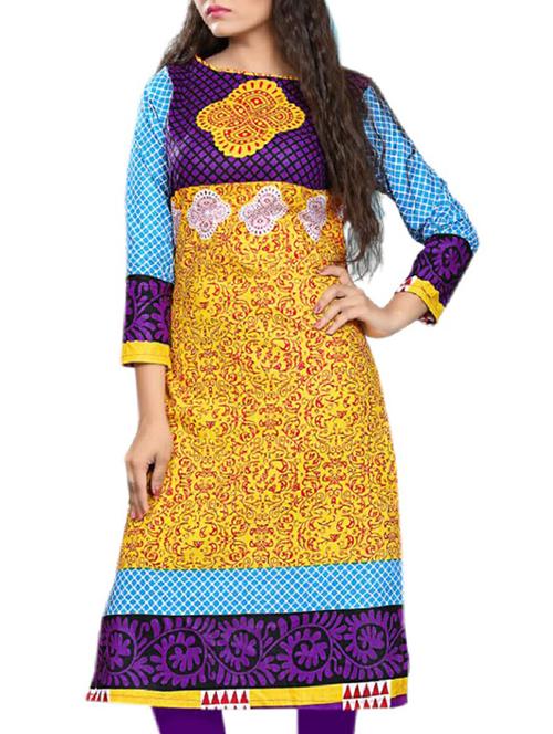 yellow cotton printed unstitched kurta - 11539724 - Very Small Image - 1