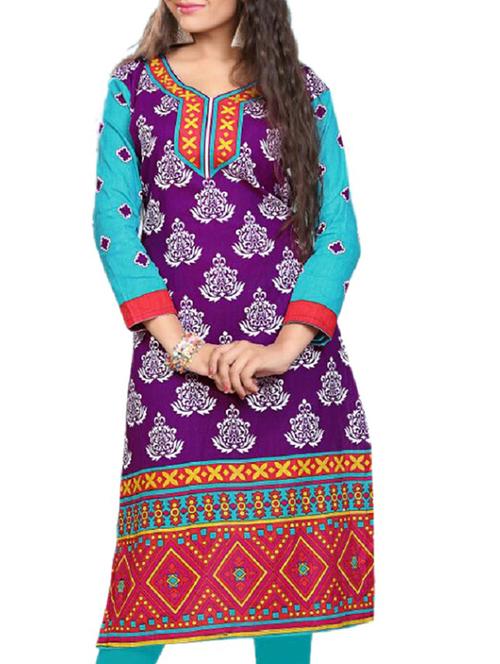 purple cotton printed unstitched kurta - 11539728 - Very Small Image - 1
