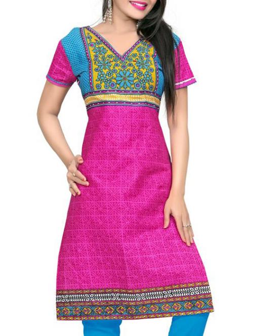 pink cotton printed unstitched kurta - 11539759 - Very Small Image - 1