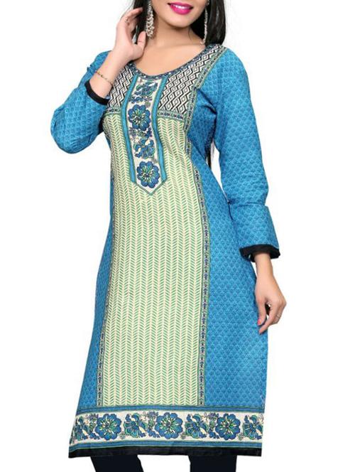 blue cotton printed unstitched kurta - 11539764 - Very Small Image - 1