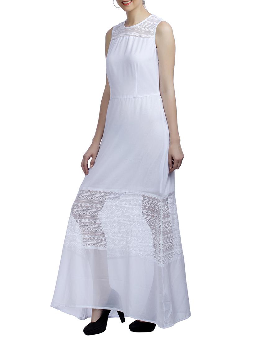 white georgette a-line maxi dress - 11540475 - Zoom Image - 2