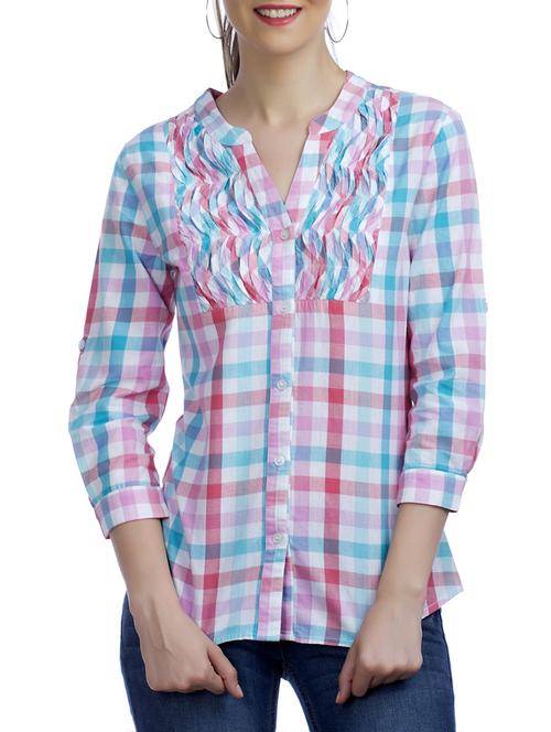 blue checkered cotton tunic - 11540478 - Standard Image - 1