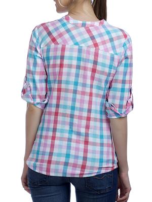 blue checkered cotton tunic - 11540478 - Standard Image - 3