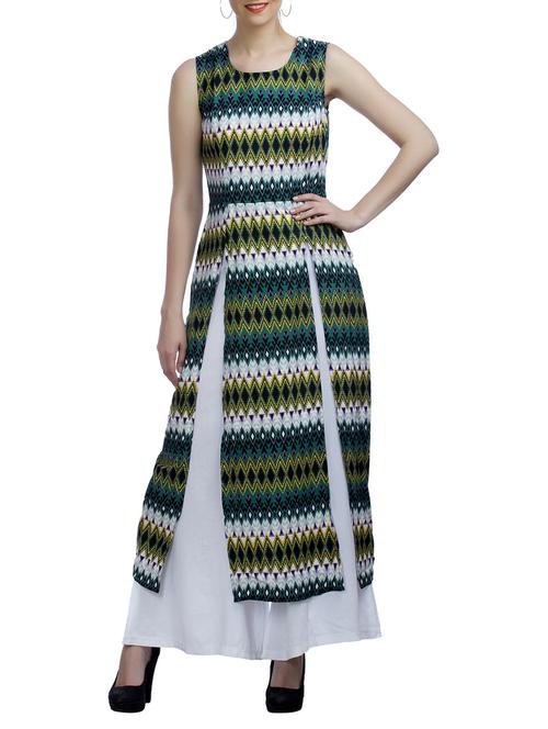green front slits crepe kurta - 11542682 - Standard Image - 1