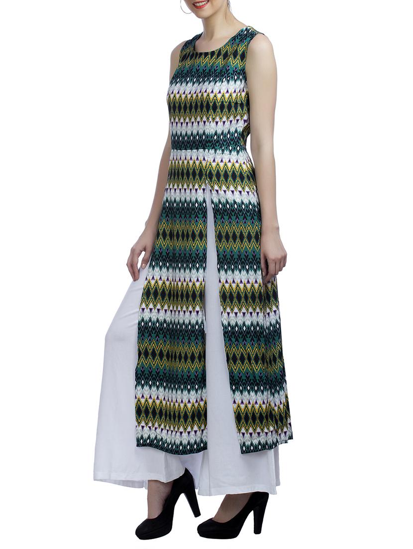 green front slits crepe kurta - 11542682 - Zoom Image - 2