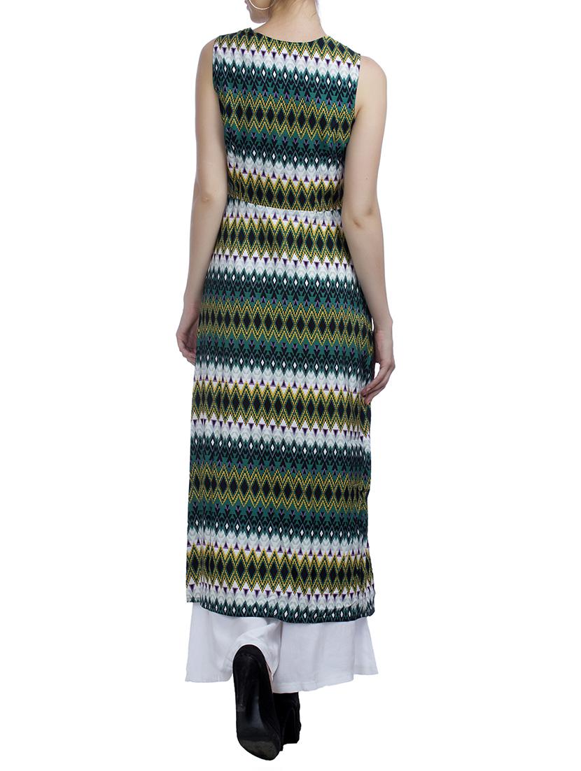 green front slits crepe kurta - 11542682 - Zoom Image - 3