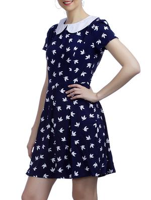 blue crepe fit & flare dress - 11542686 - Standard Image - 2