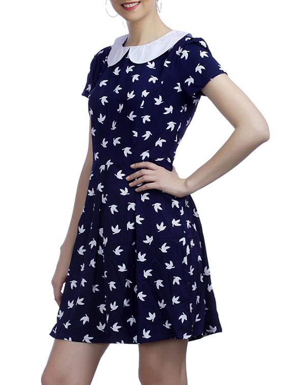 blue crepe fit & flare dress - 11542686 - Zoom Image - 2