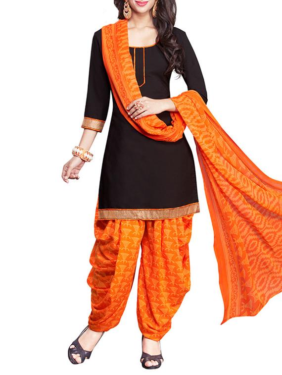 black crepe patiyala unstitched suit - 11542945 - Zoom Image - 1