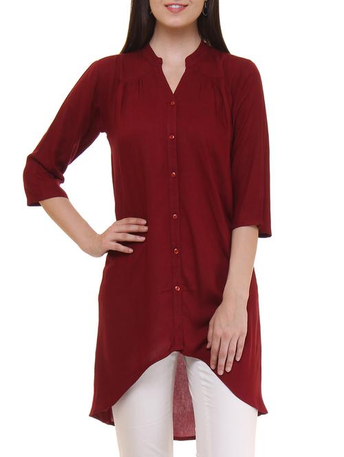 mandarin neck high low shirt tunic - 11543142 - Standard Image - 1