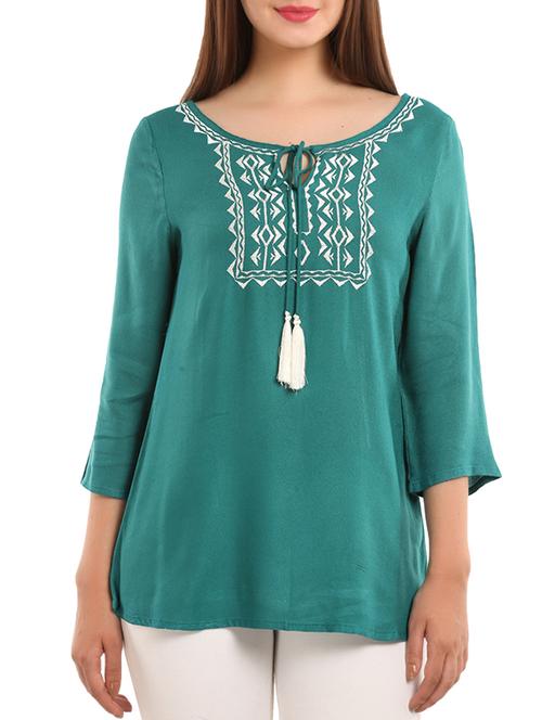 green embroidered viscose regular top - 11554349 - Standard Image - 1