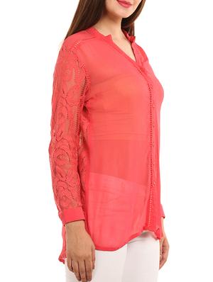 peach viscose regular shirt - 11554350 - Standard Image - 2