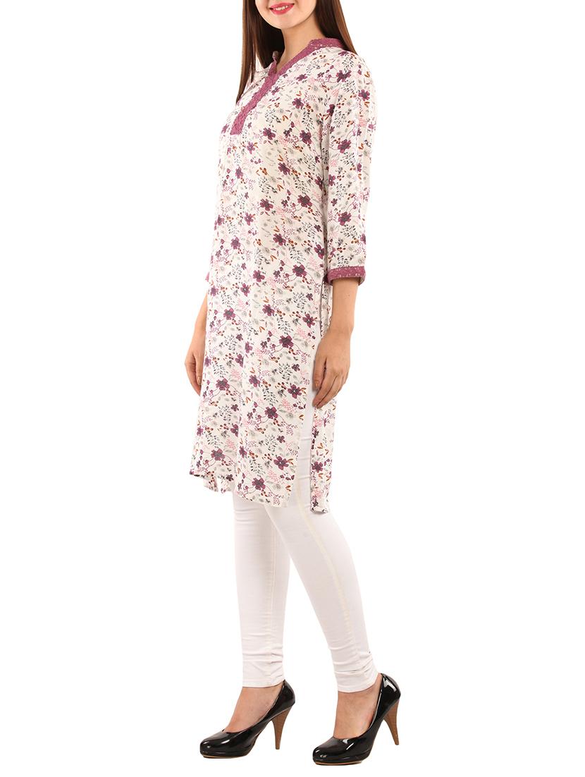 white viscose kurta - 11570319 - Zoom Image - 2