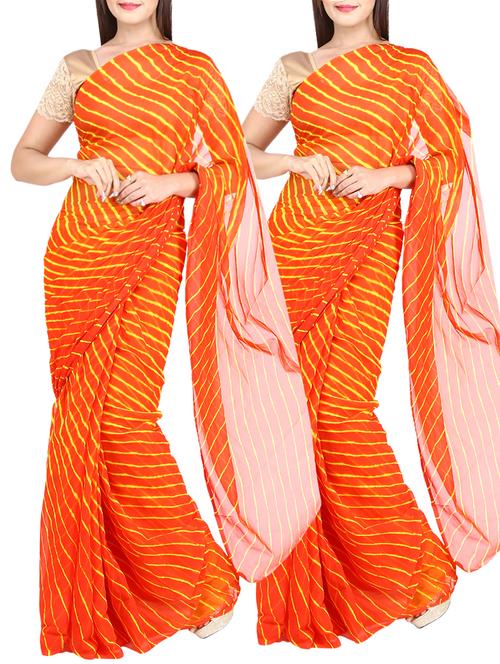 orange chiffon combos saree with blouse - 11572875 - Very Small Image - 1