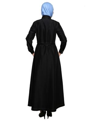 solid black abaya with waist belt - 11575964 - Standard Image - 3