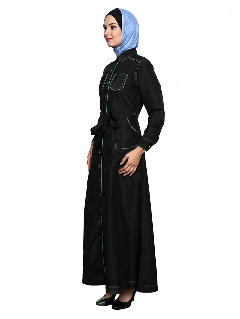solid black abaya with waist belt - 11575964 - Zoom Image - 2