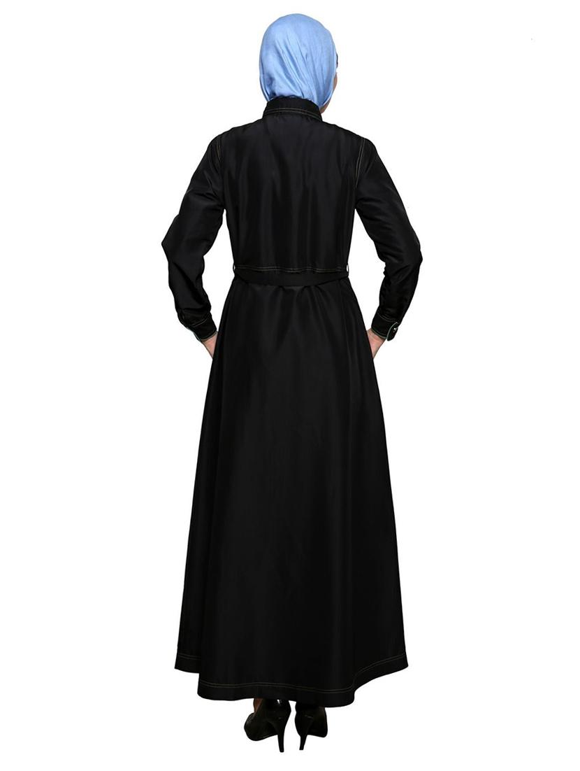 solid black abaya with waist belt - 11575964 - Zoom Image - 3