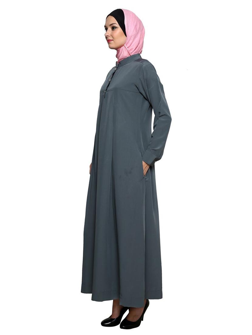 grey full sleeved abaya - 11575966 - Zoom Image - 2