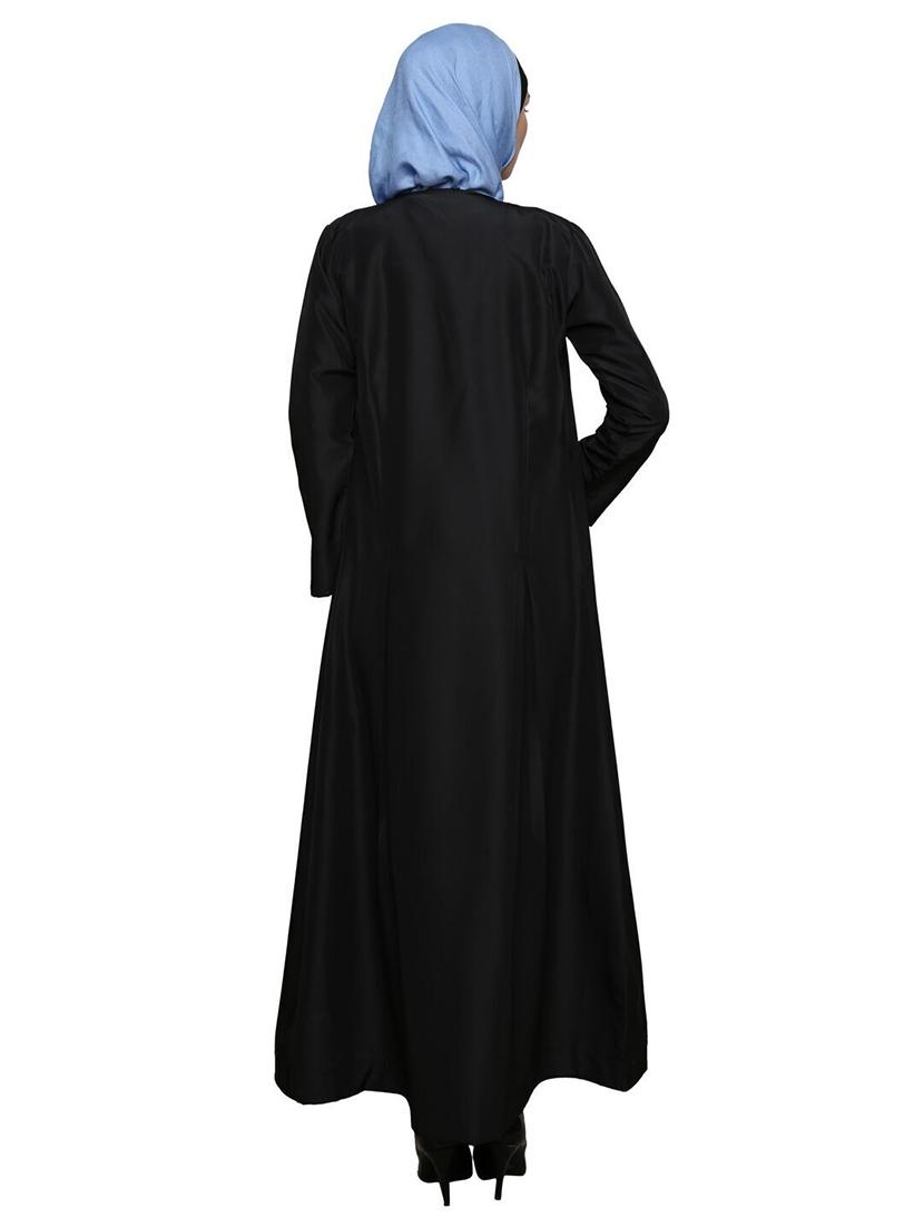 black embroidered front open abaya - 11575971 - Zoom Image - 3