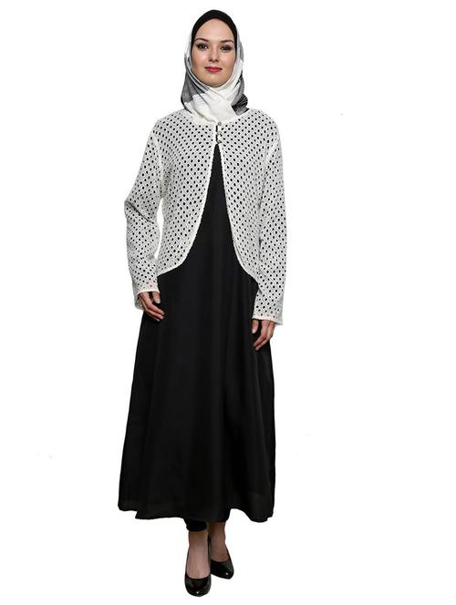 black abaya with white shrug - 11575972 - Standard Image - 1