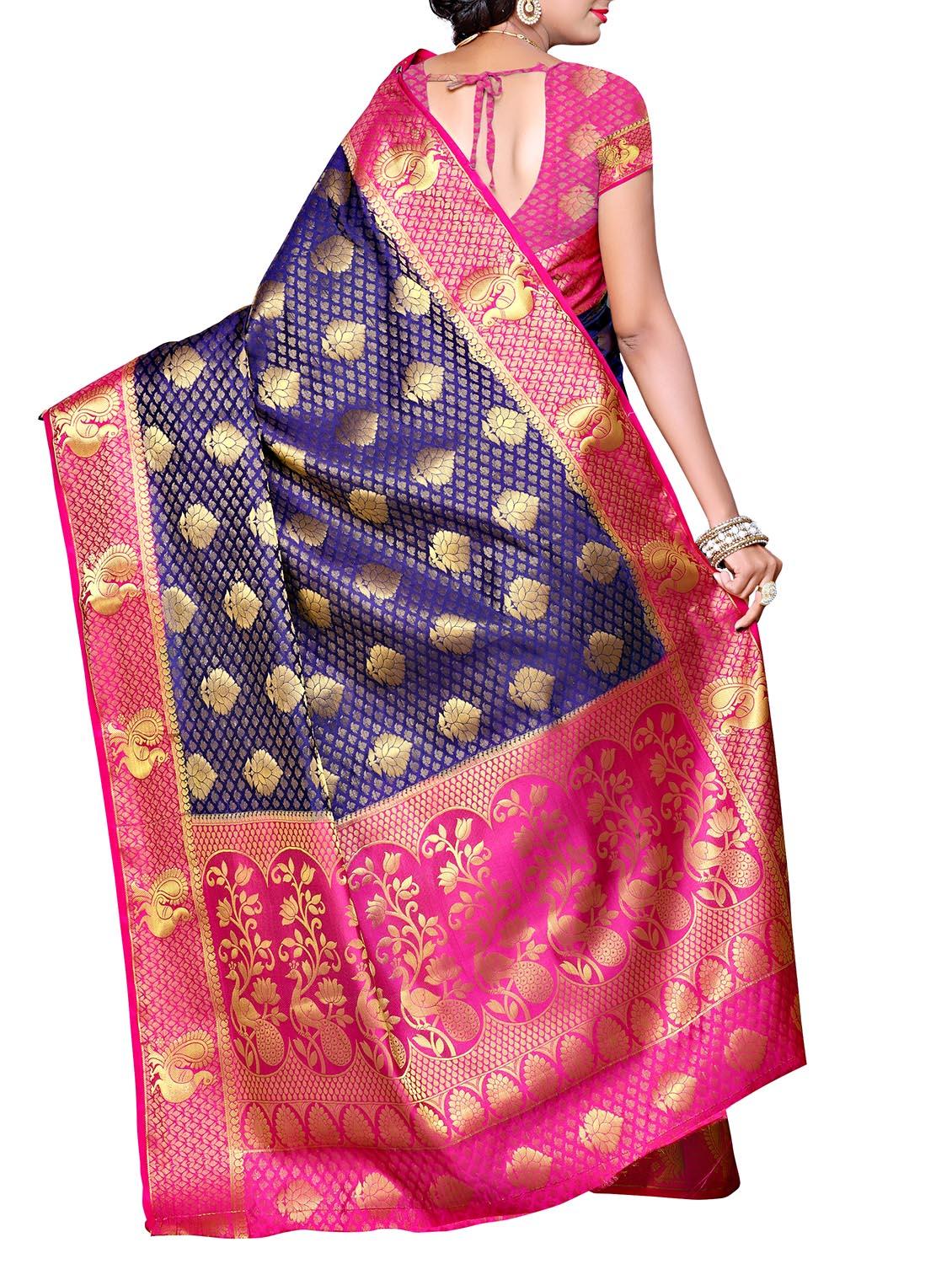 blue silk blend woven saree with blouse - 11578060 - Zoom Image - 2