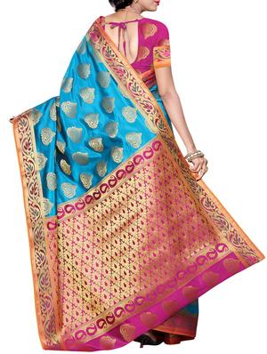 blue silk woven saree with blouse - 11578096 - Standard Image - 2