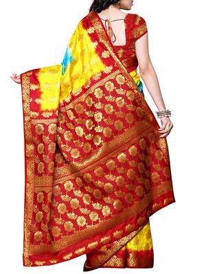 yellow silk blend woven saree with blouse - 11578190 - Standard Image - 2