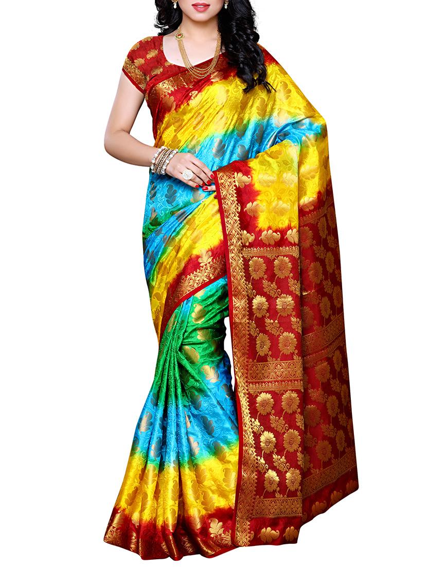 yellow silk blend woven saree with blouse