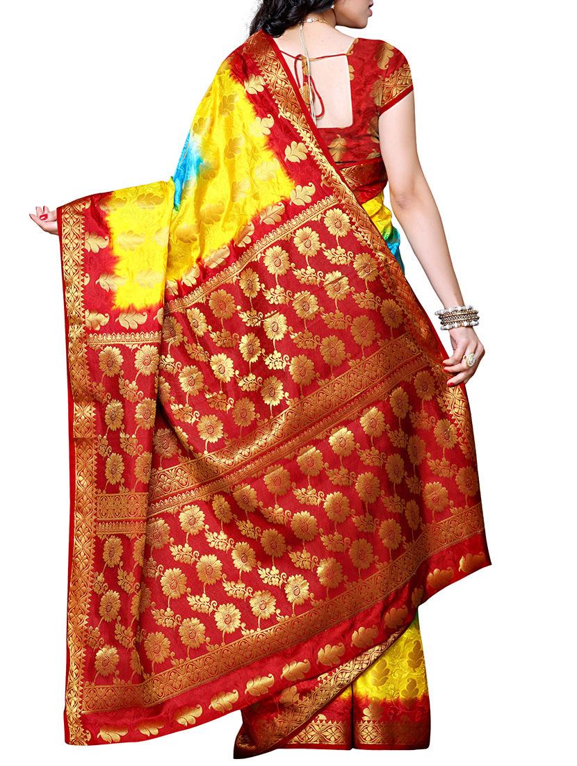 yellow silk blend woven saree with blouse - 11578190 - Zoom Image - 2