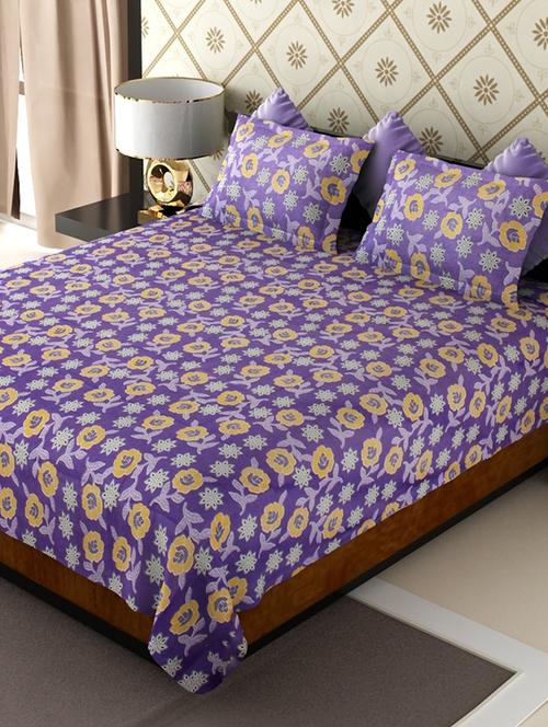 purple cotton blend bed sheet set - 11579078 - Standard Image - 1