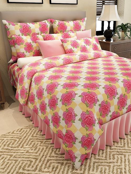 pink cotton printed double bedsheet set - 11579344 - Standard Image - 1