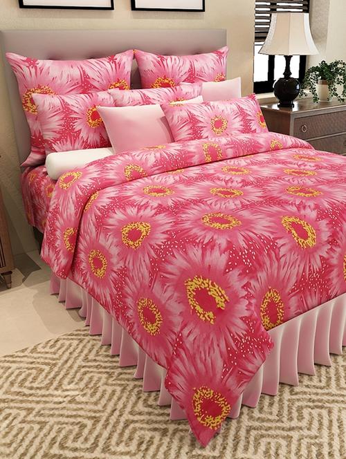 pink cotton printed double bedsheet set - 11579355 - Standard Image - 1