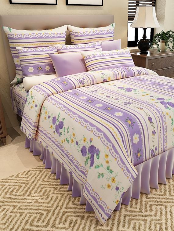 purple cotton printed double bedsheet set - 11579365 - Zoom Image - 1