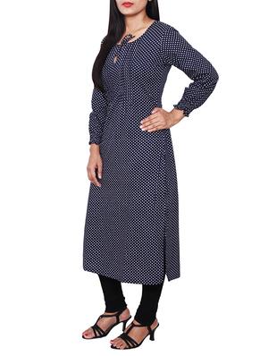 blue rayon polka dots printed kurta - 11588677 - Standard Image - 2