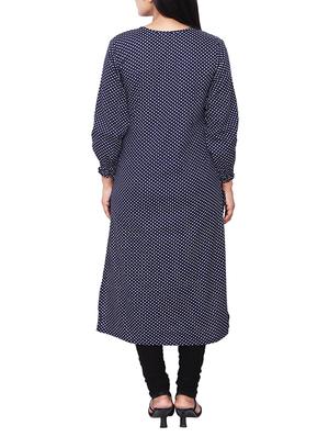 blue rayon polka dots printed kurta - 11588677 - Standard Image - 3