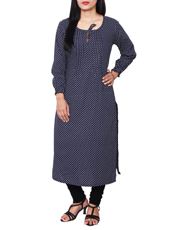 blue rayon polka dots printed kurta - 11588677 - Zoom Image - 1