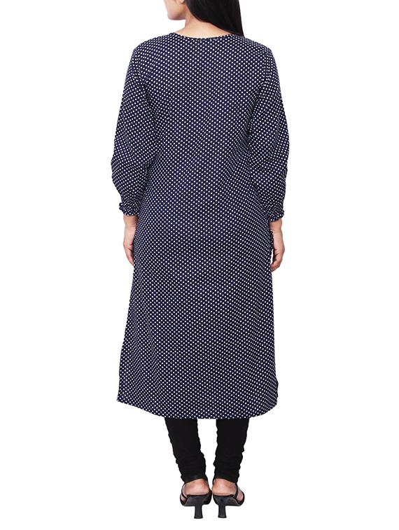 blue rayon polka dots printed kurta - 11588677 - Zoom Image - 3