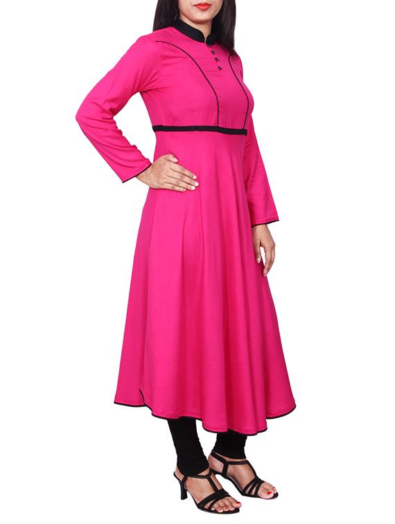 pink viscose flared kurta - 11588694 - Zoom Image - 2