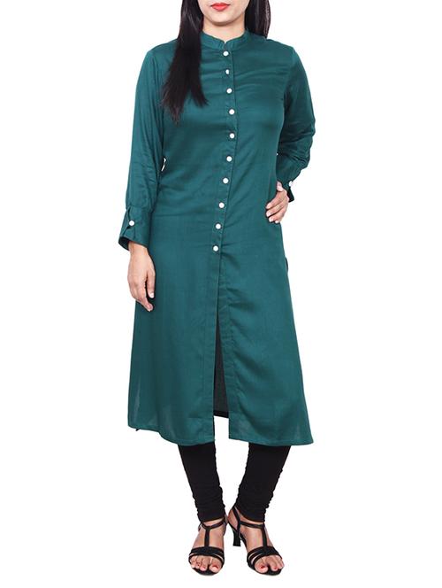 turquoise viscose straight kurta - 11588703 - Standard Image - 1