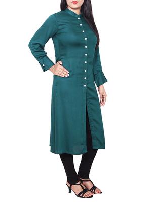 turquoise viscose straight kurta - 11588703 - Standard Image - 2
