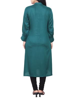 turquoise viscose straight kurta - 11588703 - Standard Image - 3