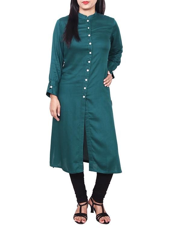 turquoise viscose straight kurta - 11588703 - Zoom Image - 1
