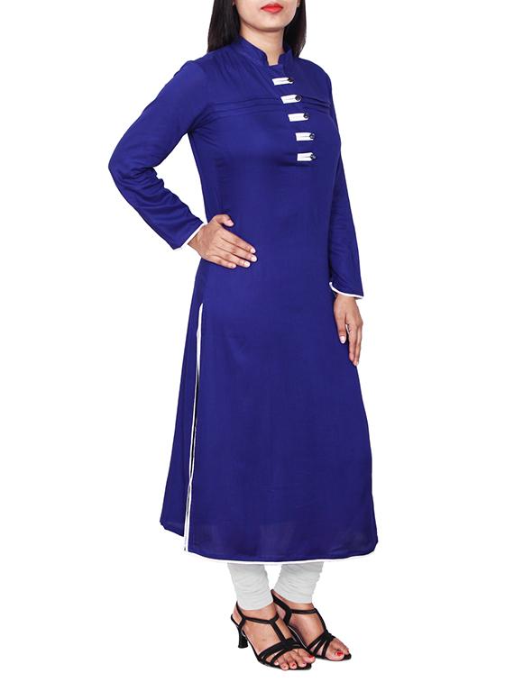 blue viscose straight kurta - 11588708 - Zoom Image - 2