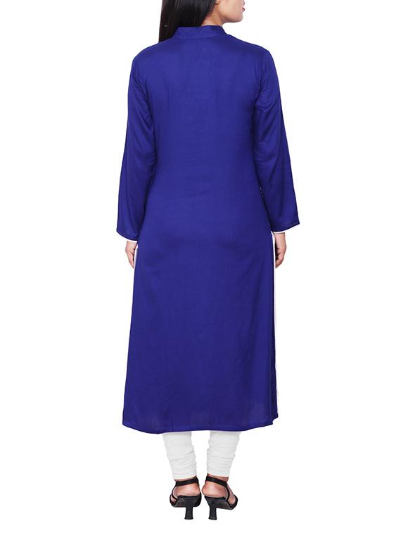 blue viscose straight kurta - 11588708 - Zoom Image - 3