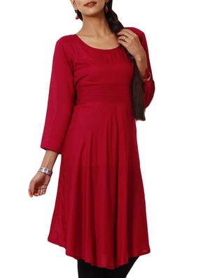 maroon rayon flared kurta - 11588714 - Standard Image - 2